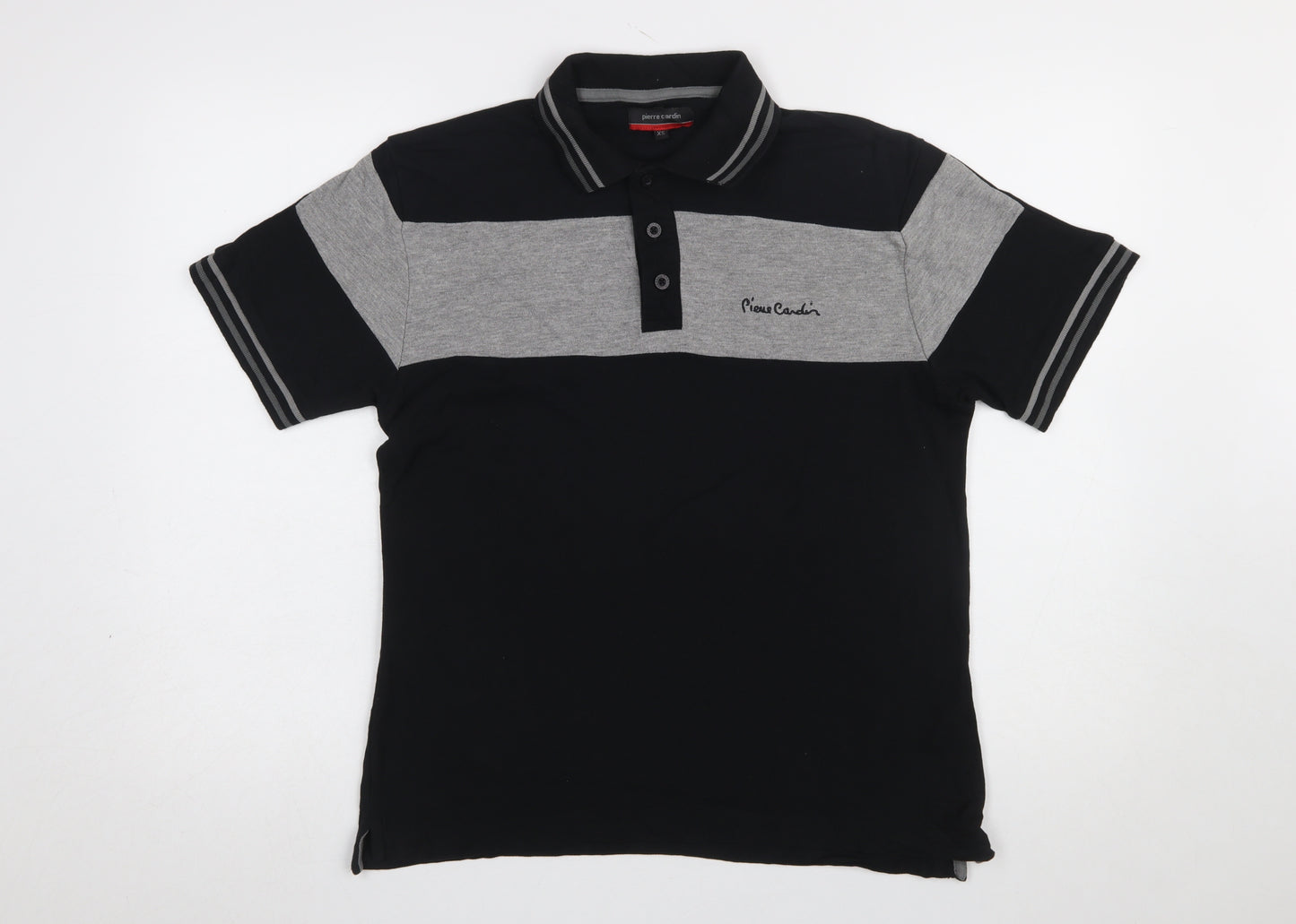 Pierre Cardin Men’s Black Grey Colourblock Short Sleeve Polo Shirt XS