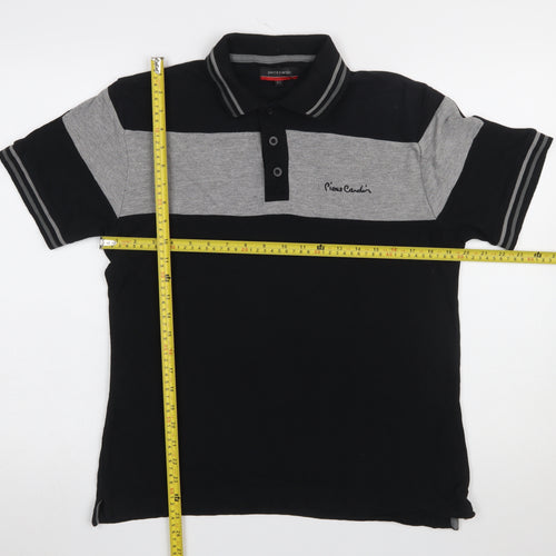 Pierre Cardin Men’s Black Grey Colourblock Short Sleeve Polo Shirt XS