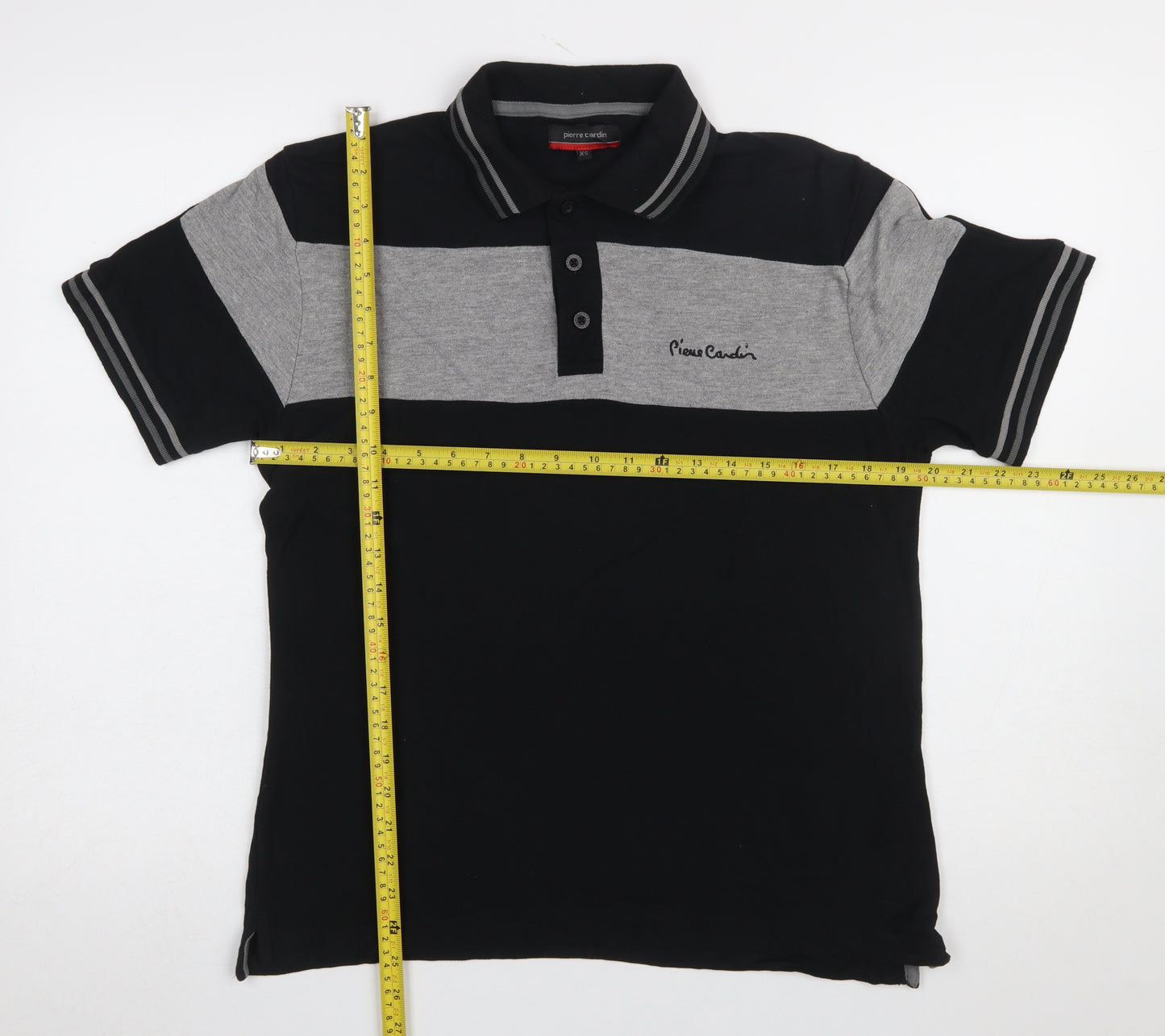 Pierre Cardin Men’s Black Grey Colourblock Short Sleeve Polo Shirt XS