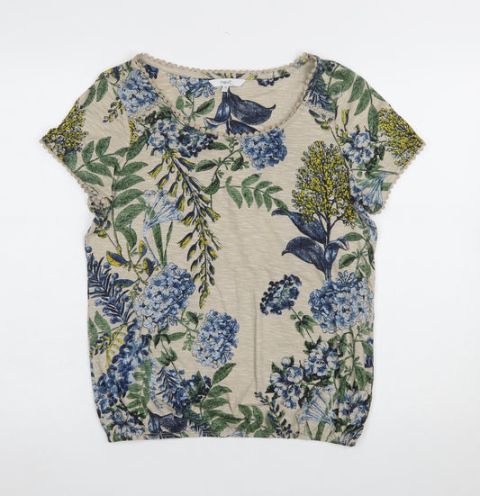 Next Womens Beige Floral Short Sleeve Cotton T-Shirt UK 10