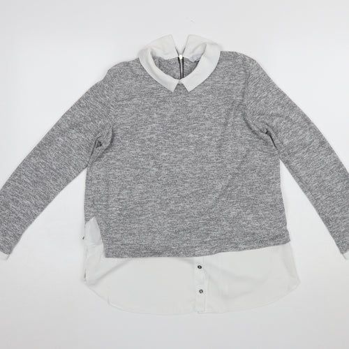 Red Herring Womens Grey Collared Layered Knit Blouse Size 12