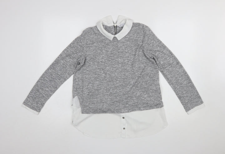 Red Herring Womens Grey Collared Layered Knit Blouse Size 12