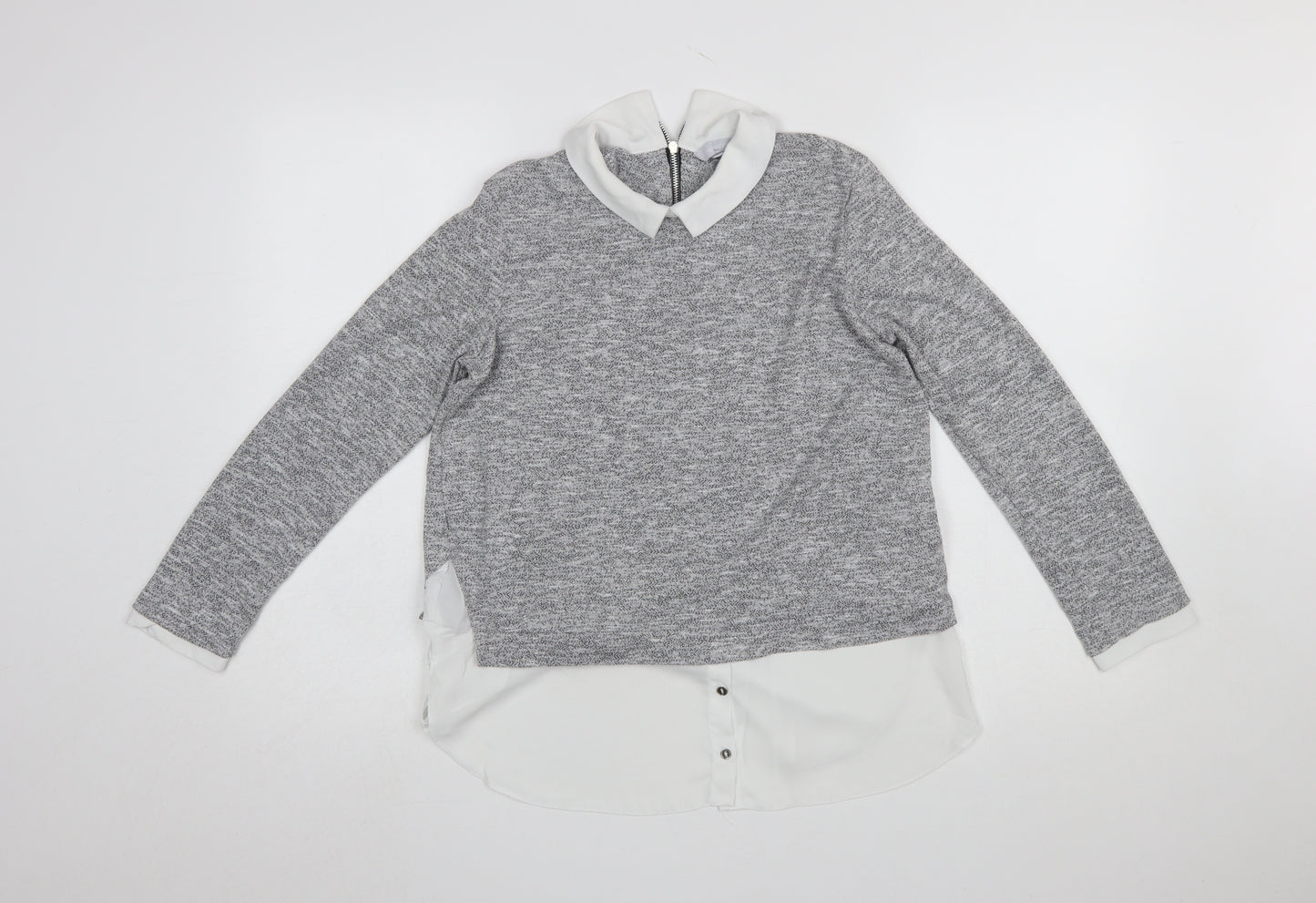 Red Herring Womens Grey Collared Layered Knit Blouse Size 12
