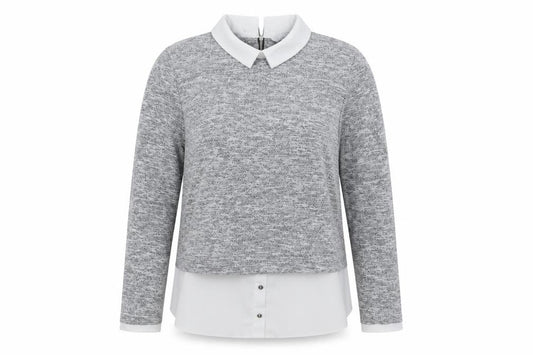 Front view of Red Herring women’s grey collared layered knit blouse, size UK 12