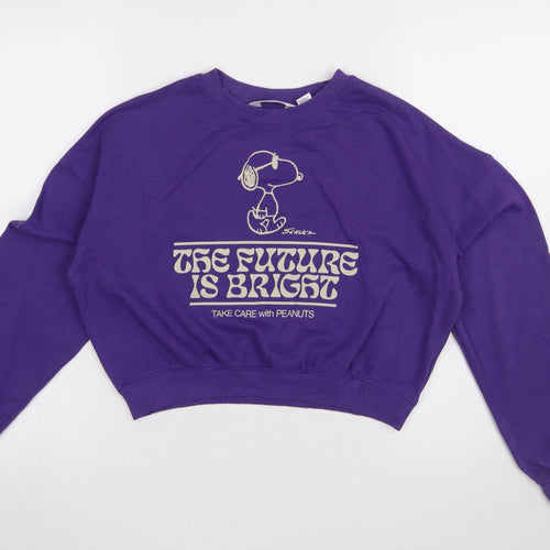 H&M Girls Purple Peanuts Snoopy Graphic Pullover Sweatshirt 11-12 Years
