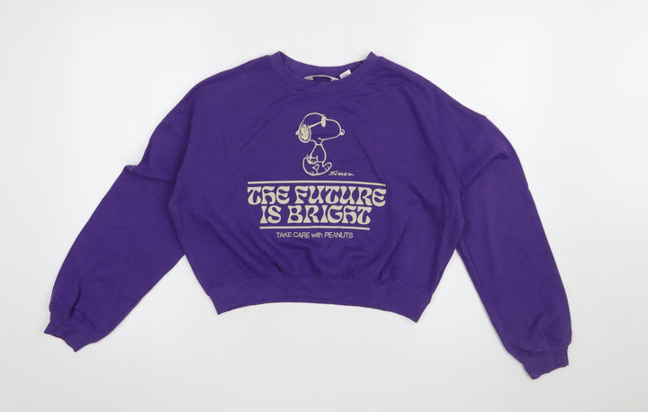 H&M Girls Purple Peanuts Snoopy Graphic Pullover Sweatshirt 11-12 Years