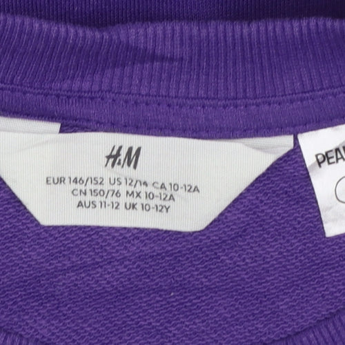 H&M Girls Purple Peanuts Snoopy Graphic Pullover Sweatshirt 11-12 Years