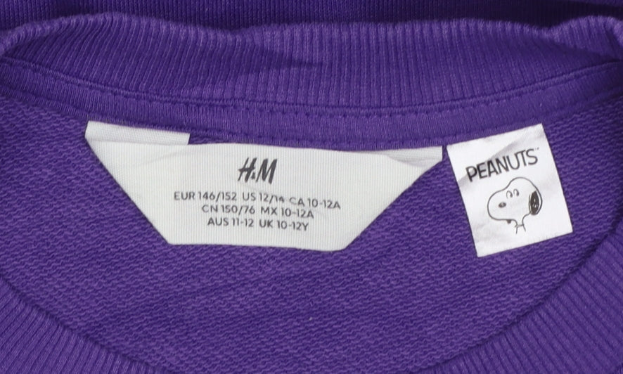 H&M Girls Purple Peanuts Snoopy Graphic Pullover Sweatshirt 11-12 Years