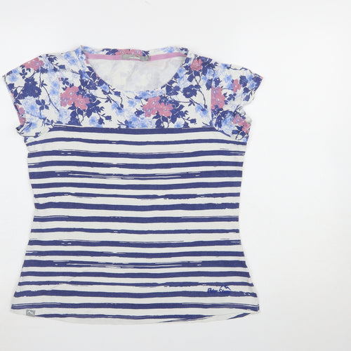 Peter Storm Womens Blue Floral Striped Cotton T-Shirt Size 12