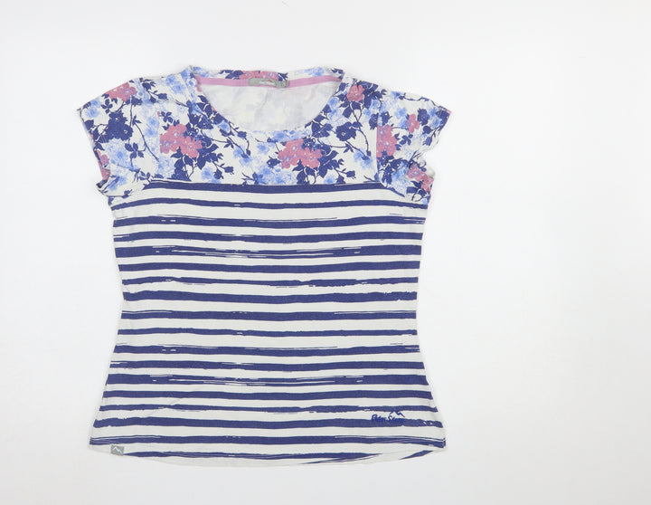 Peter Storm Womens Blue Floral Striped Cotton T-Shirt Size 12