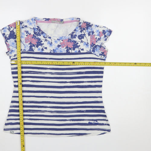 Peter Storm Womens Blue Floral Striped Cotton T-Shirt Size 12
