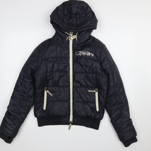 Superdry Womens Blue Hooded Puffer Jacket Size M Winter Coat