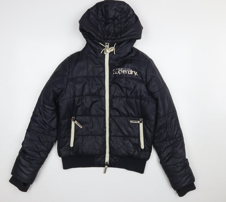 Superdry Womens Blue Hooded Puffer Jacket Size M Winter Coat