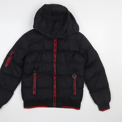 Ripstop Boys Black Hooded Puffer Jacket Size 12-13 Years Winter Coat