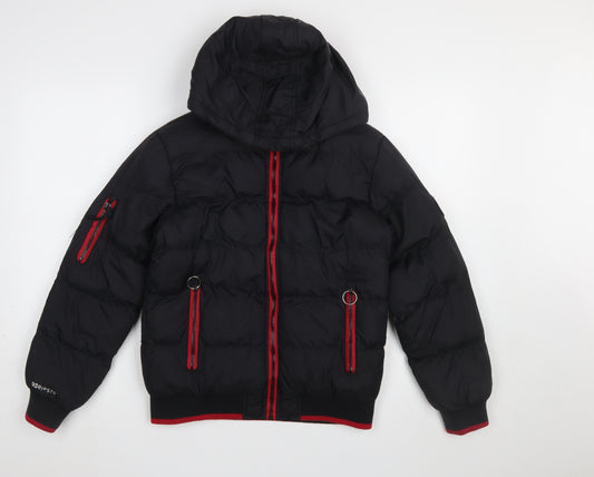 Ripstop Boys Black Hooded Puffer Jacket Size 12-13 Years Winter Coat