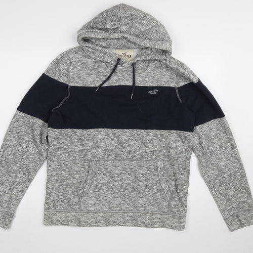 Hollister Men's Grey Pullover Hoodie L Fleece Logo Hooded Sweatshirt