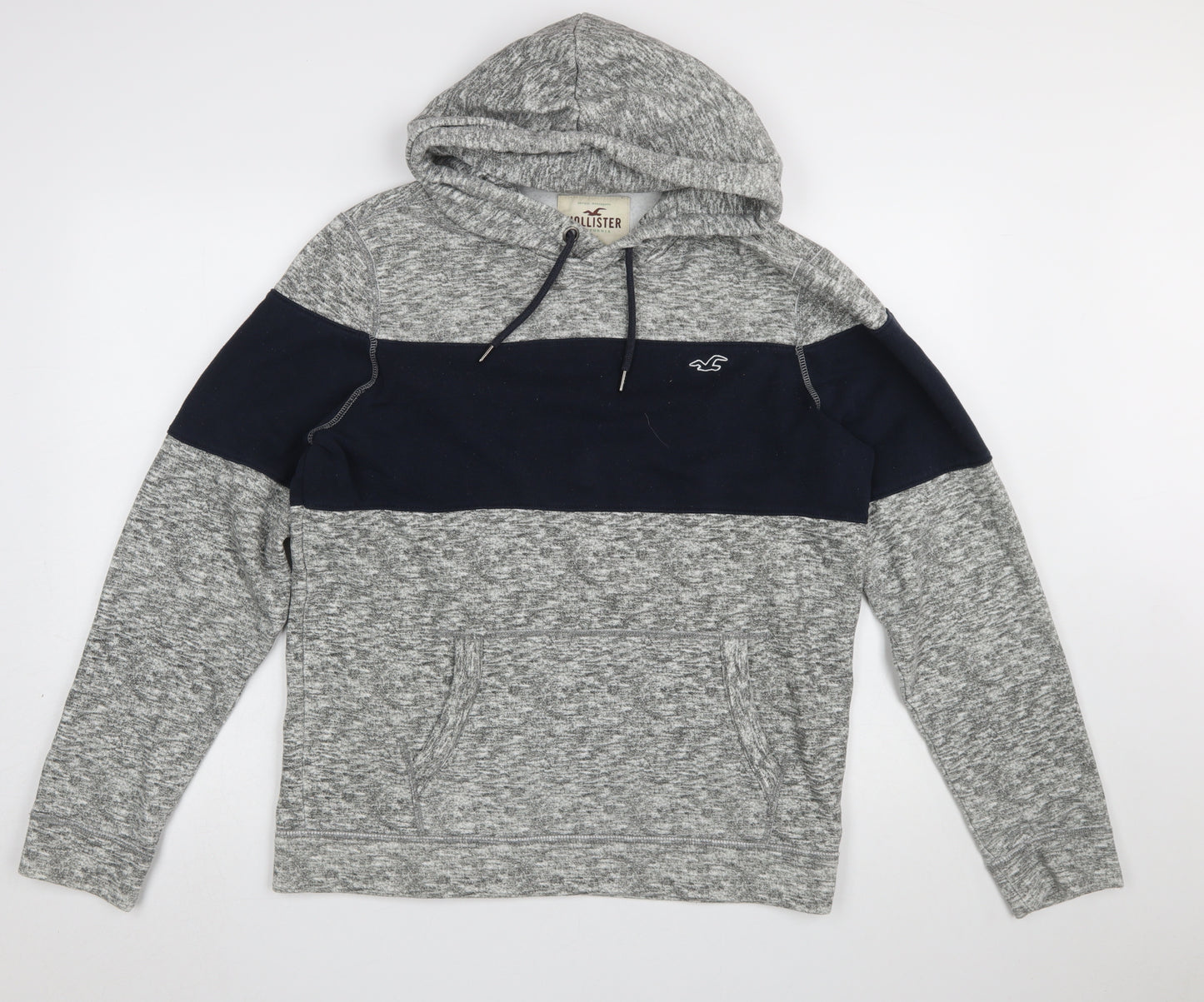 Hollister Men's Grey Pullover Hoodie L Fleece Logo Hooded Sweatshirt
