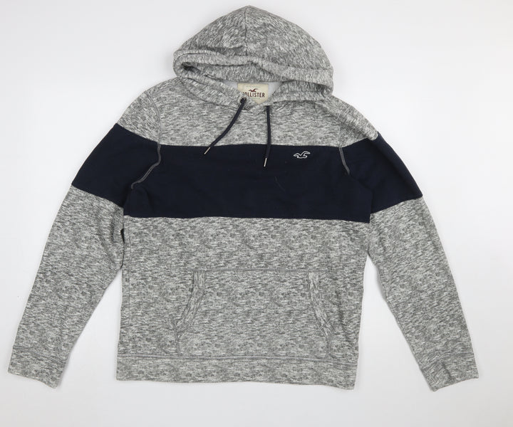 Hollister Men's Grey Pullover Hoodie L Fleece Logo Hooded Sweatshirt