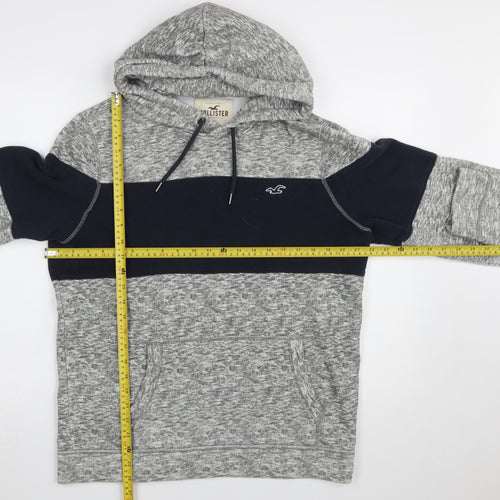 Hollister Men's Grey Pullover Hoodie L Fleece Logo Hooded Sweatshirt