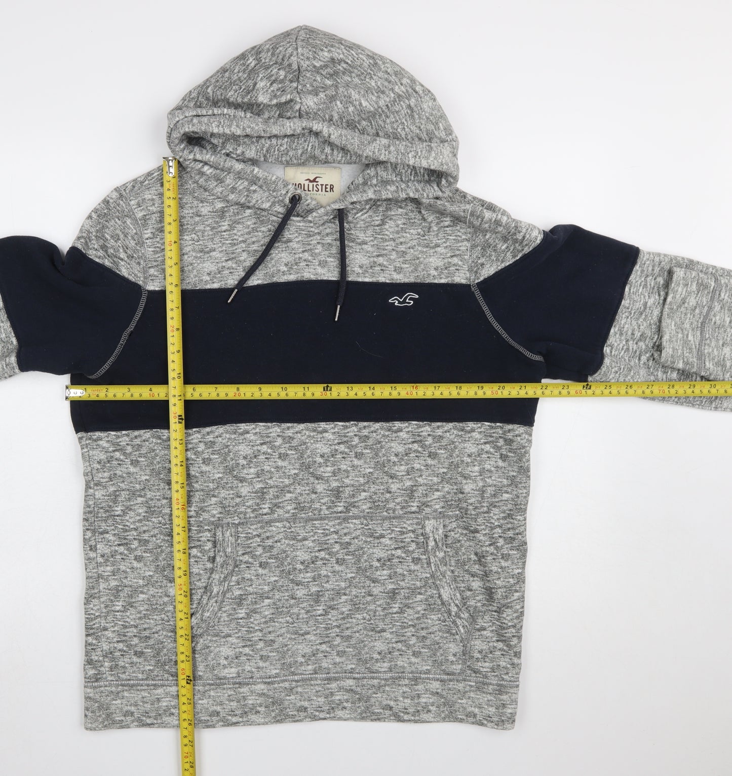 Hollister Men's Grey Pullover Hoodie L Fleece Logo Hooded Sweatshirt