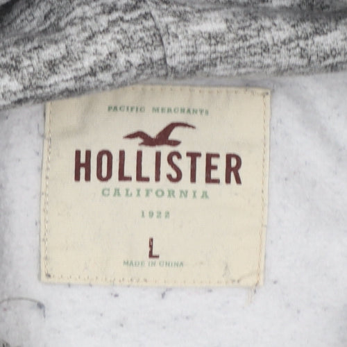 Hollister Men's Grey Pullover Hoodie L Fleece Logo Hooded Sweatshirt