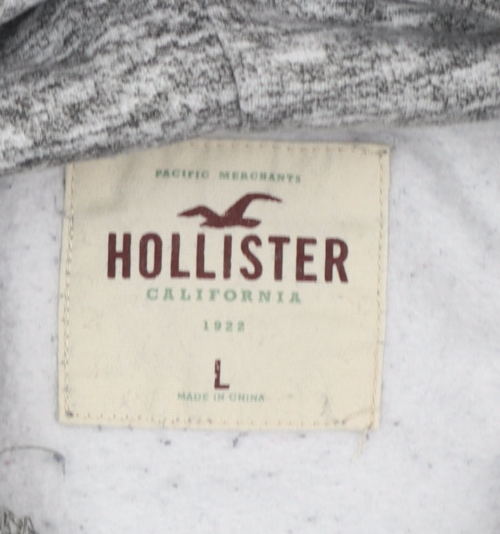 Hollister Men's Grey Pullover Hoodie L Fleece Logo Hooded Sweatshirt