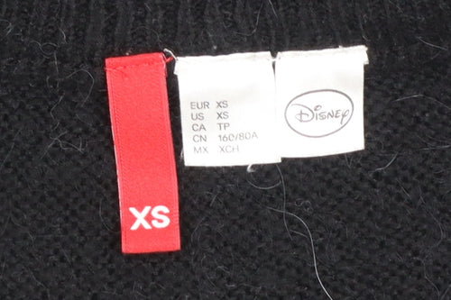 Disney Womens Black XS Mickey Mouse Knitted Pullover Jumper