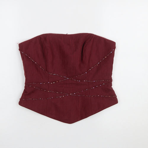 Veromia Bridesmaid Women’s Red Beaded Strapless Satin Top Size 14
