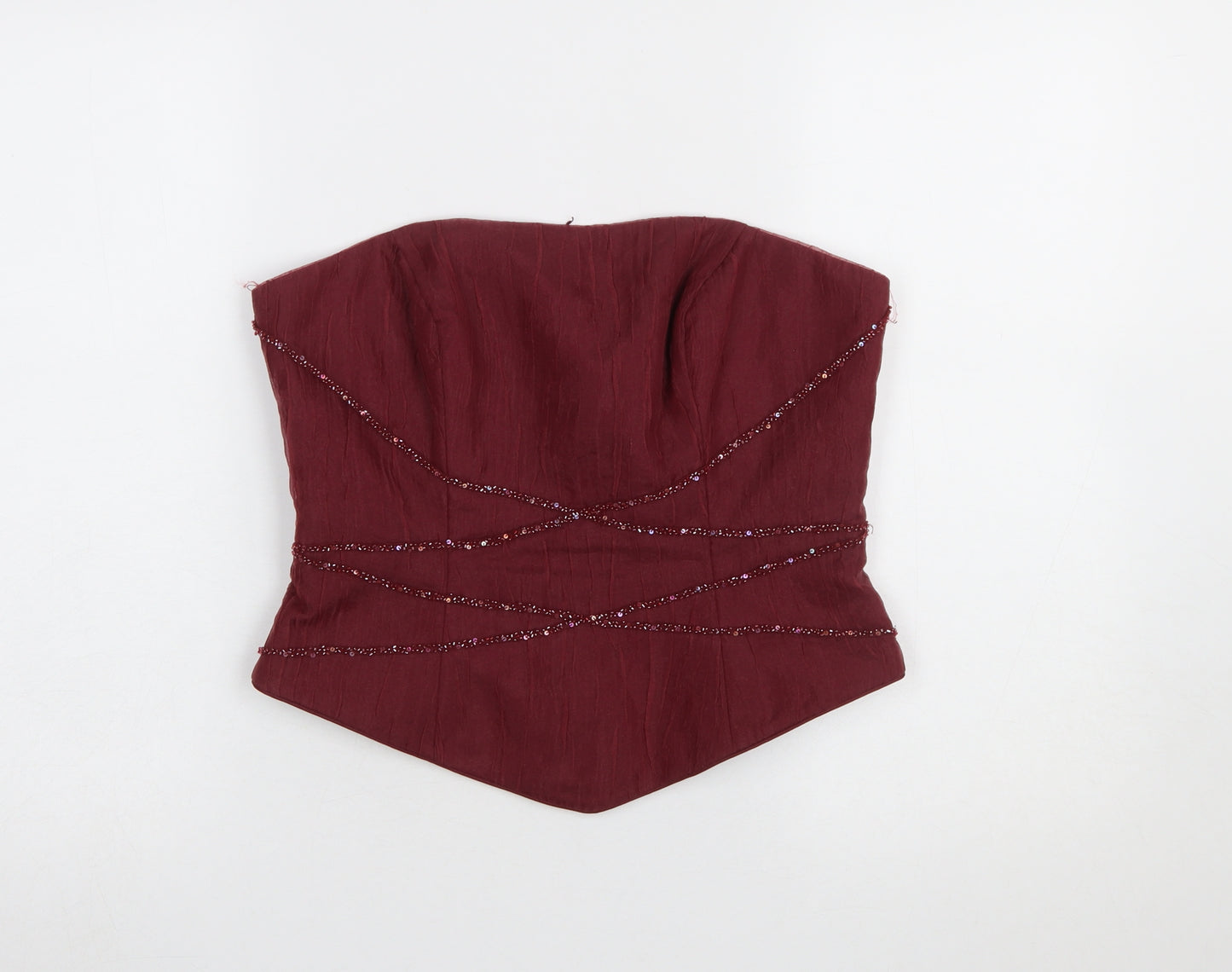 Veromia Bridesmaid Women’s Red Beaded Strapless Satin Top Size 14
