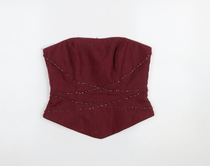 Veromia Bridesmaid Women’s Red Beaded Strapless Satin Top Size 14