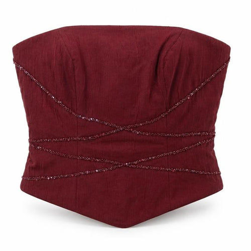 Veromia Bridesmaid Women’s Red Beaded Strapless Satin Top Size 14