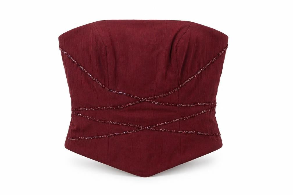 Veromia Bridesmaid Women’s Red Beaded Strapless Satin Top Size 14