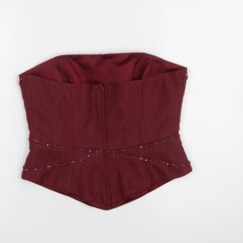 Veromia Bridesmaid Women’s Red Beaded Strapless Satin Top Size 14