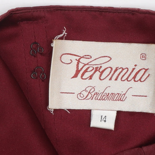 Veromia Bridesmaid Women’s Red Beaded Strapless Satin Top Size 14