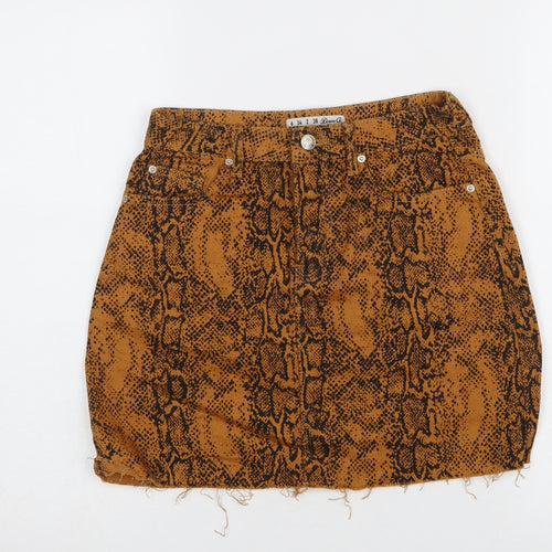 Denim Co. Women Brown Animal Print Cotton Mini Skirt Size 6