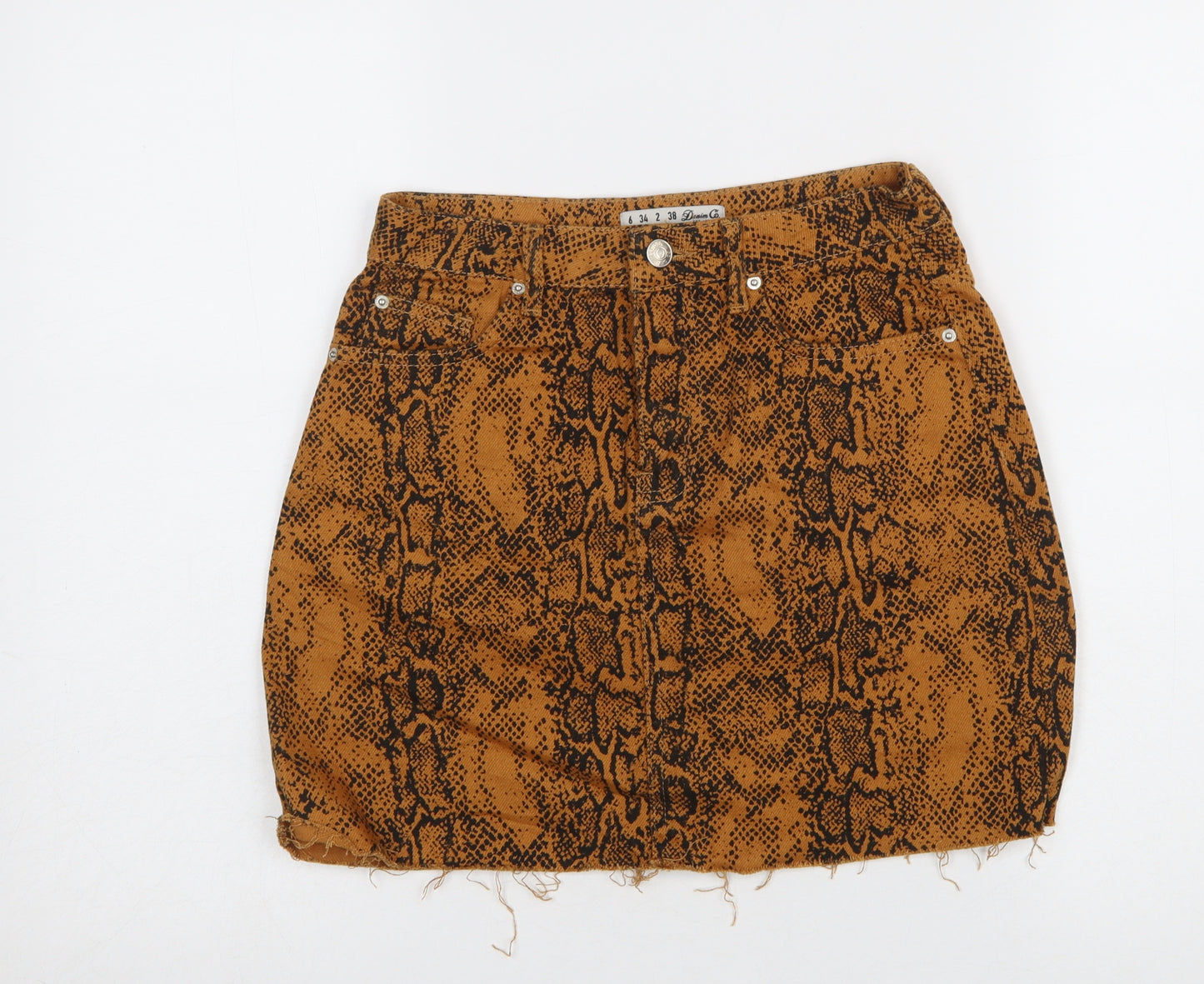 Denim Co. Women Brown Animal Print Cotton Mini Skirt Size 6