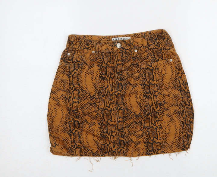 Denim Co. Women Brown Animal Print Cotton Mini Skirt Size 6