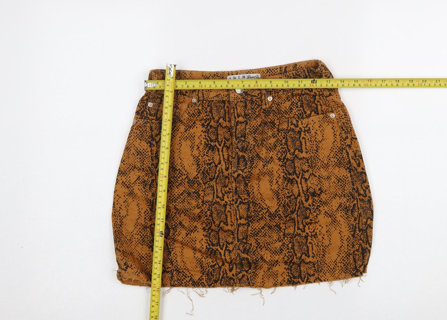 Denim Co. Women Brown Animal Print Cotton Mini Skirt Size 6