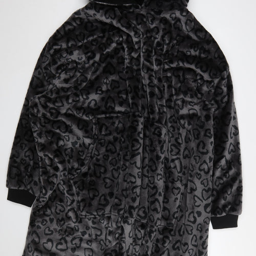 Yours Women’s Grey Hooded Fleece Robe L Heart Print Winter Wear