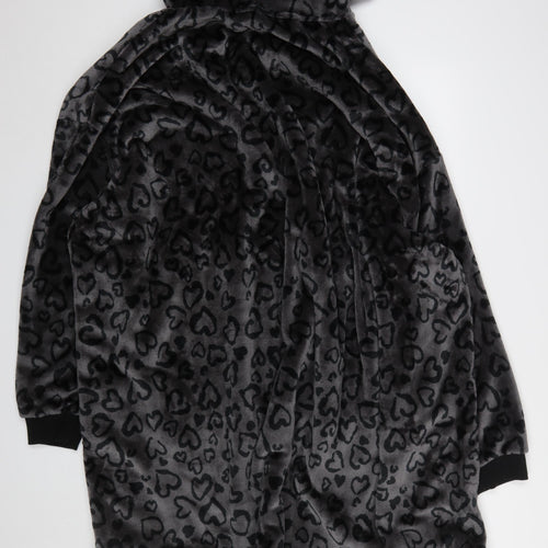 Yours Women’s Grey Hooded Fleece Robe L Heart Print Winter Wear