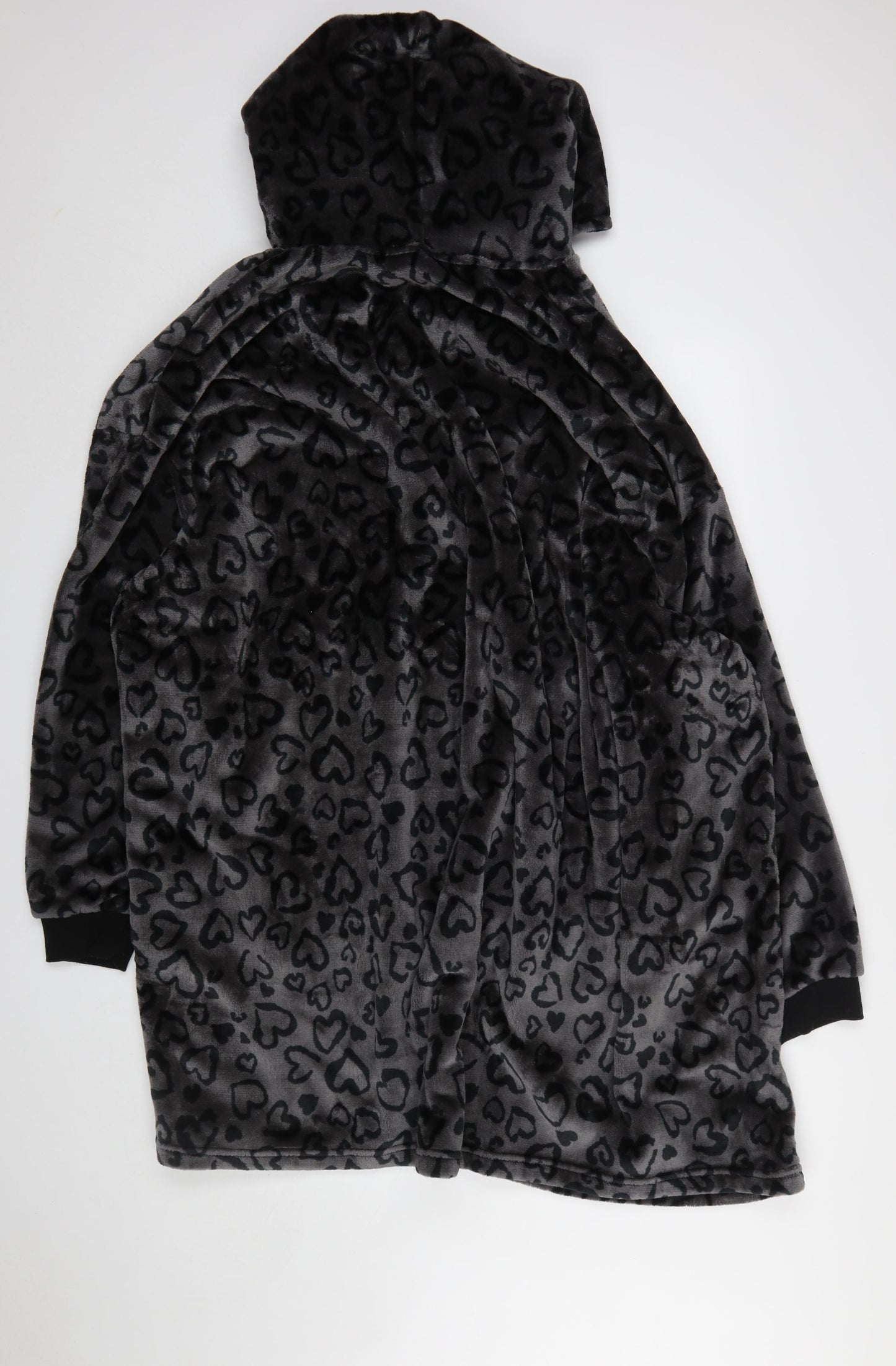 Yours Women’s Grey Hooded Fleece Robe L Heart Print Winter Wear