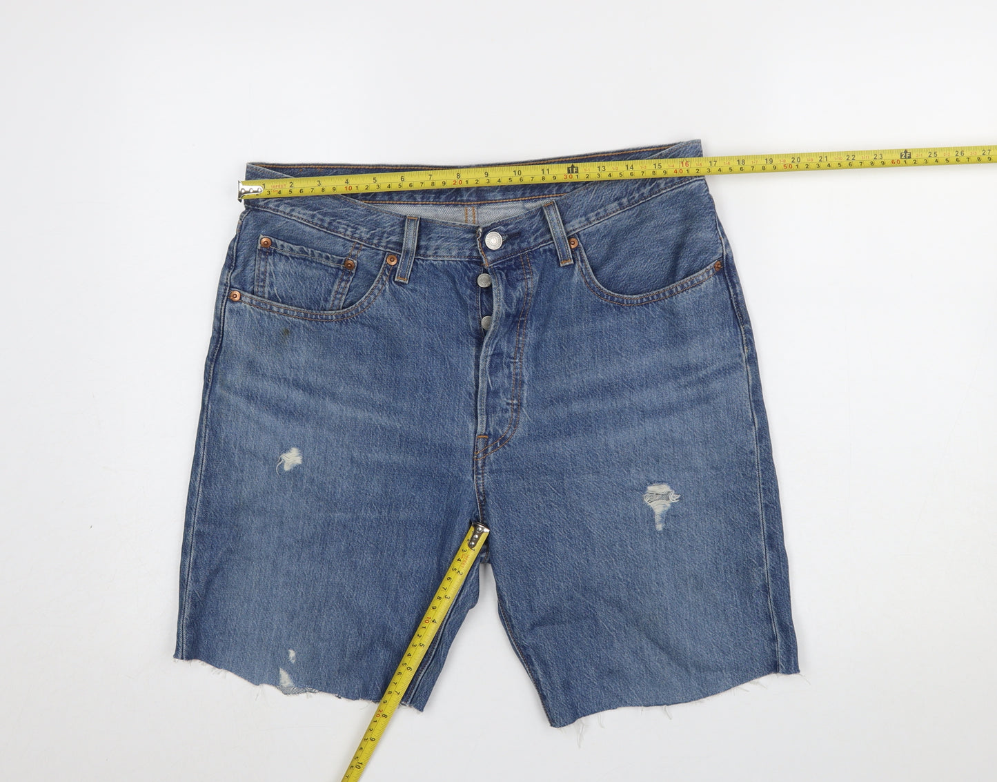 Levi’s 501 Men’s Blue Denim Distressed Shorts Size 30 Regular