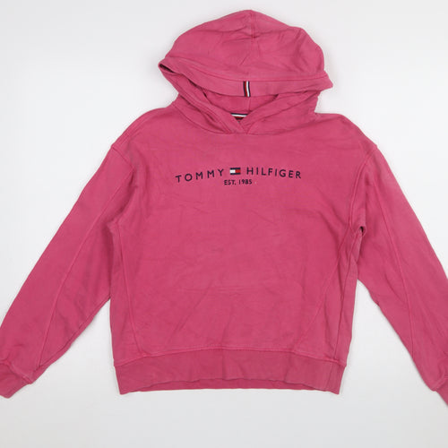 Tommy Hilfiger Girls Pink Logo Pullover Hoodie Size 164 (UK 12)