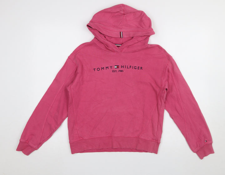 Tommy Hilfiger Girls Pink Logo Pullover Hoodie Size 164 (UK 12)