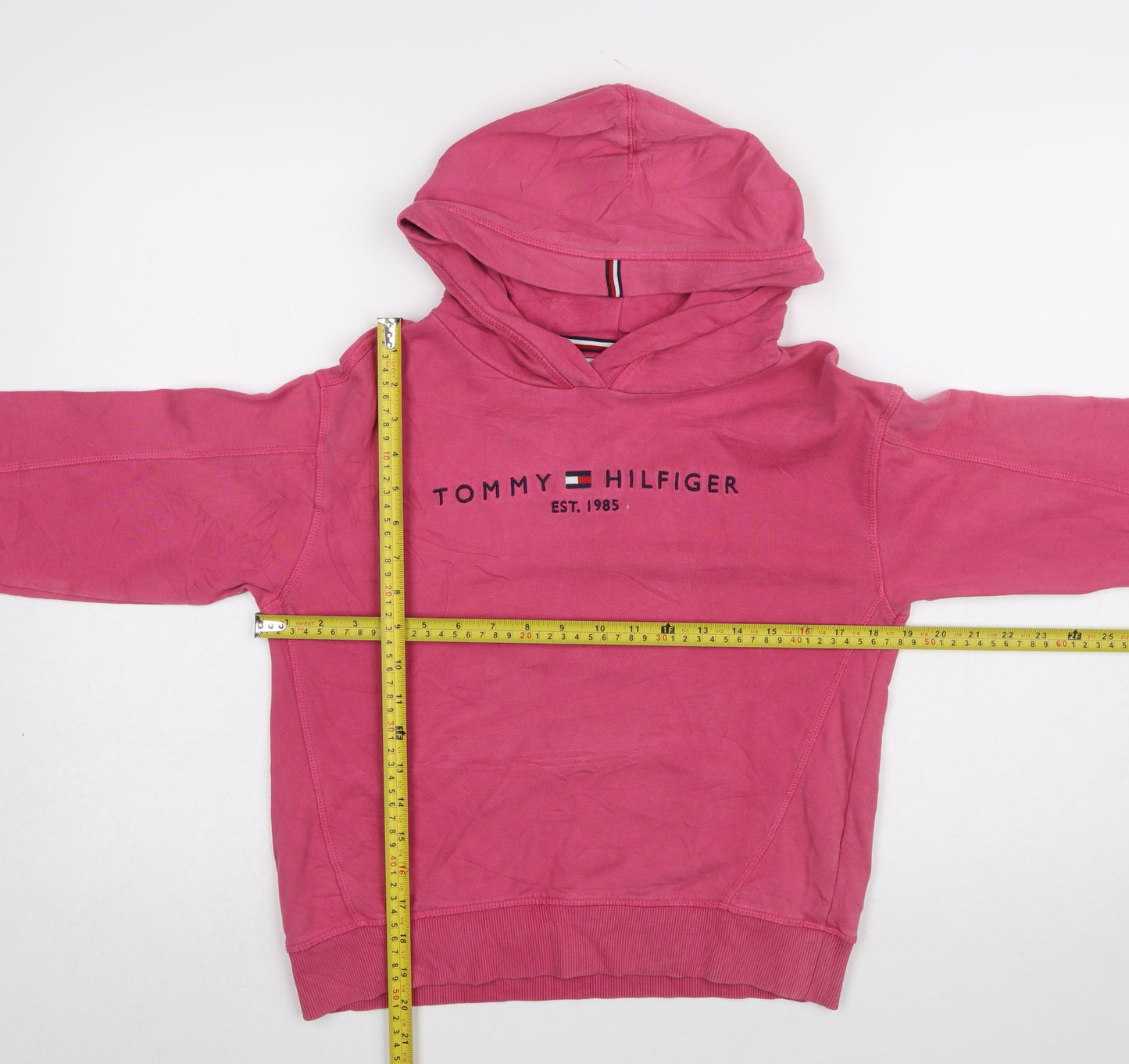 Tommy Hilfiger Girls Pink Logo Pullover Hoodie Size 164 (UK 12)