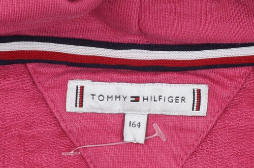 Tommy Hilfiger Girls Pink Logo Pullover Hoodie Size 164 (UK 12)