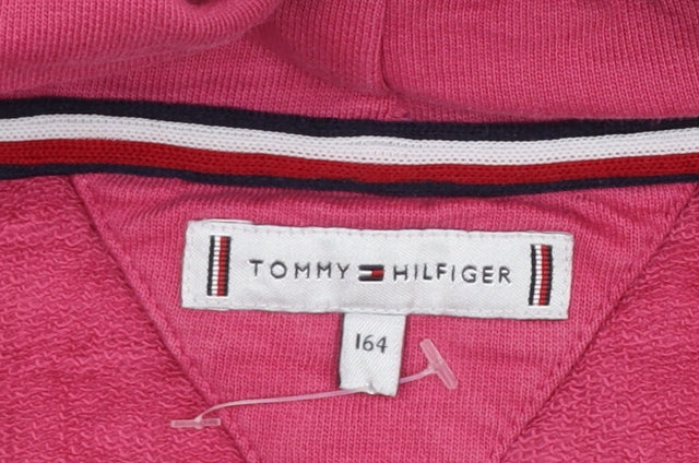 Tommy Hilfiger Girls Pink Logo Pullover Hoodie Size 164 (UK 12)