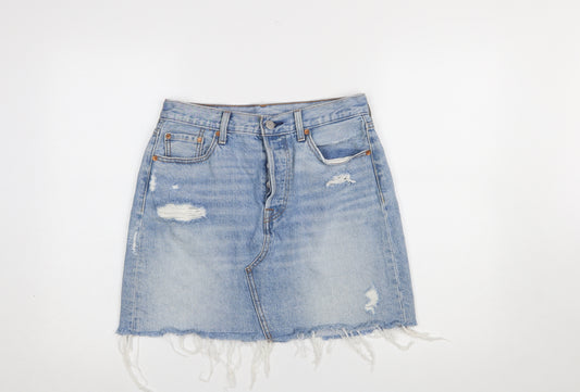 Levi's Women's Blue Denim Mini Skirt Size 12 Distressed Fringe