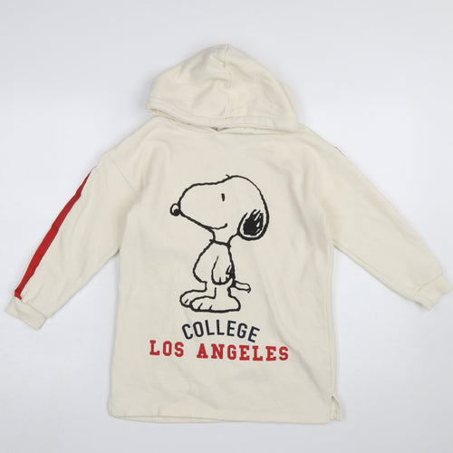 Zara Girls Ivory Snoopy Peanuts Pullover Hoodie 8 Years College Print