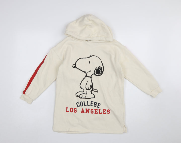 Zara Girls Ivory Snoopy Peanuts Pullover Hoodie 8 Years College Print